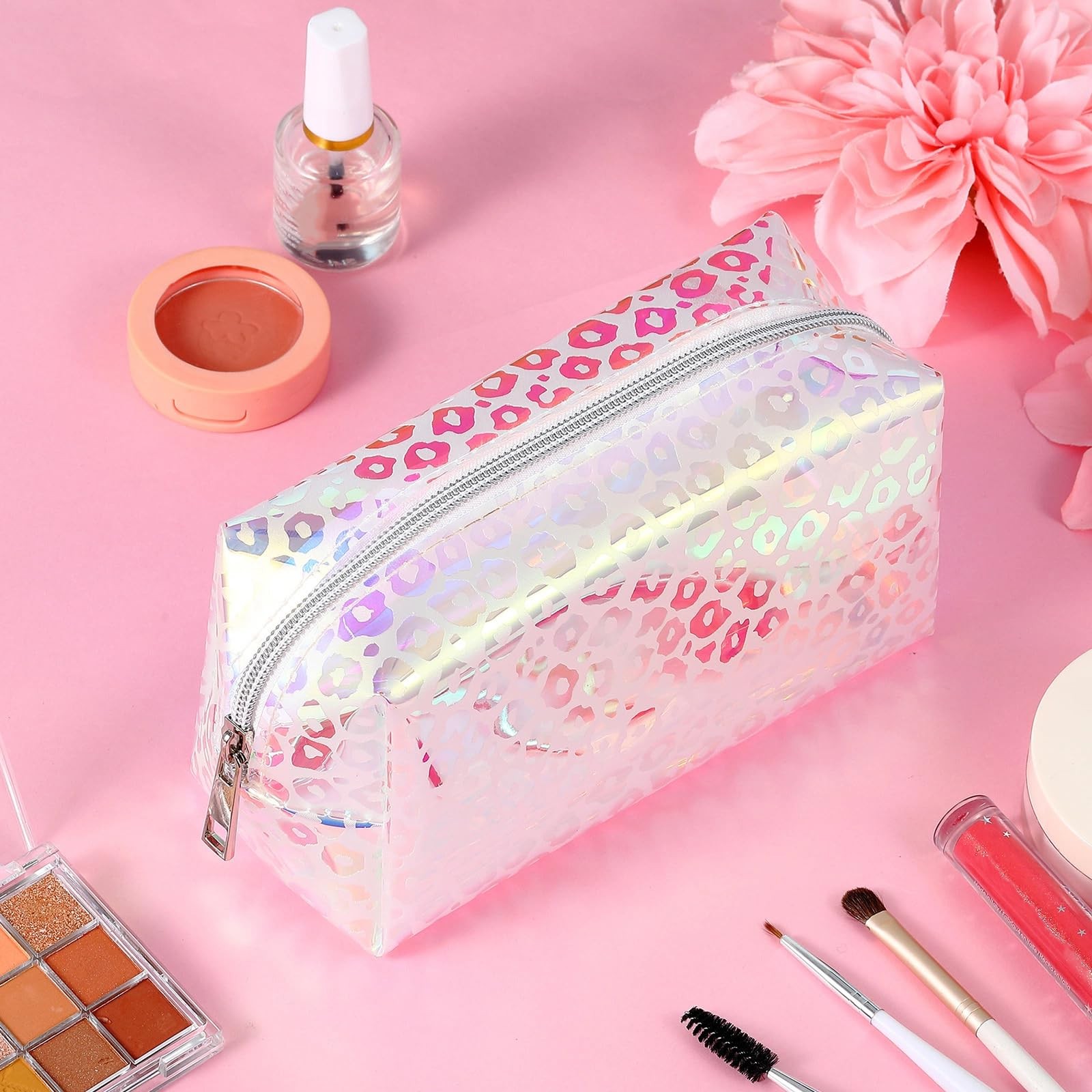 Boao 2 Pcs Clear Iridescent Holographic Makeup Bag Glitter Travel Multicolor