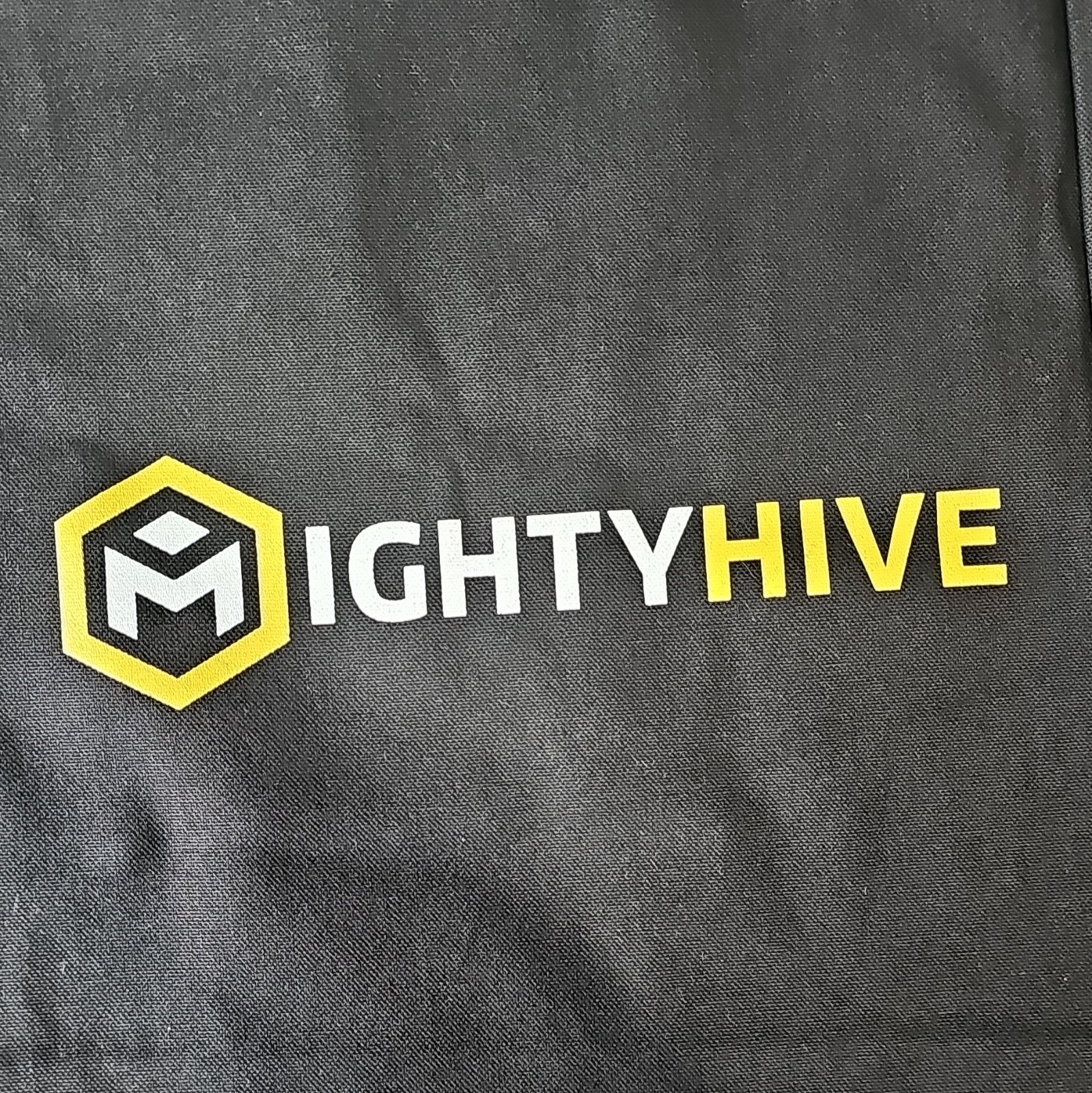 MightyHive Reusable Tote Bag Logo Pattern Black/Yellow/White 16x12x6 in