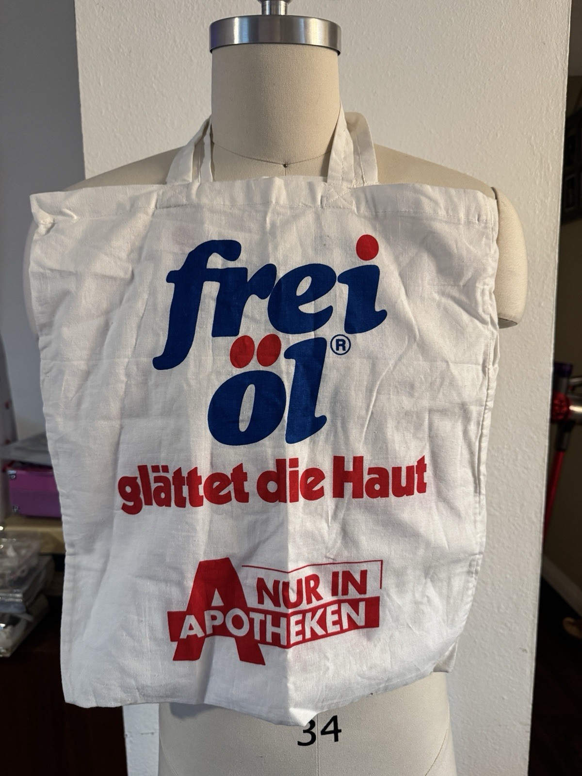 Vintage frei öl German Skincare White Red Blue Logo Canvas Reusable Bag Tote