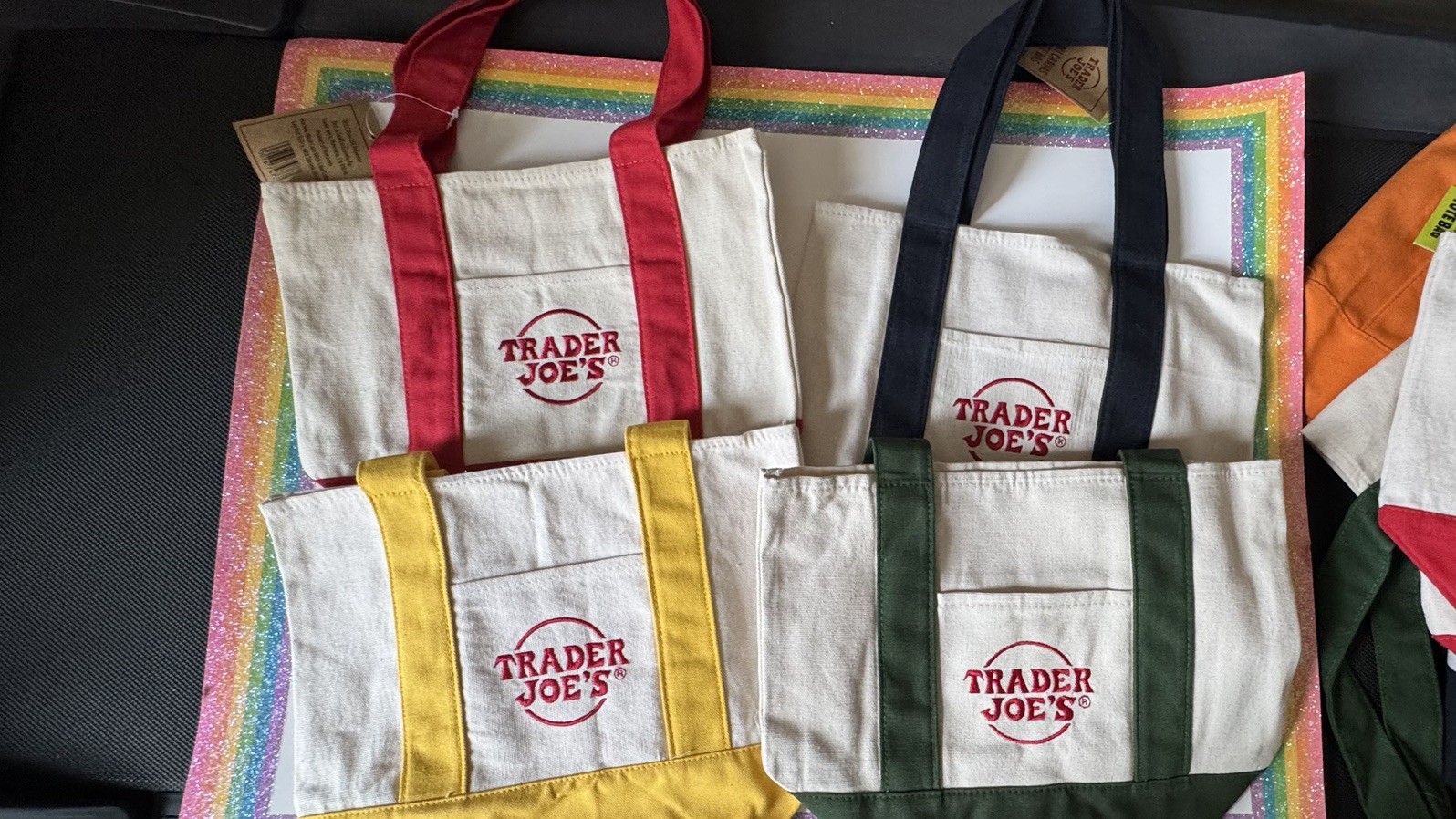 Trader Joe’s Mini Canvas Reusable Tote bags, SET of all 8, Basic and Pastel, NWT