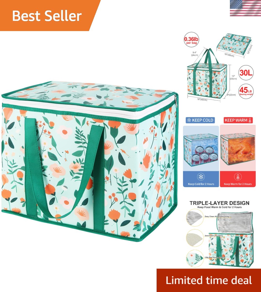 X-Large Insulated Grocery Bag – Fashionable Thermal Tote for Shopping & Delivery