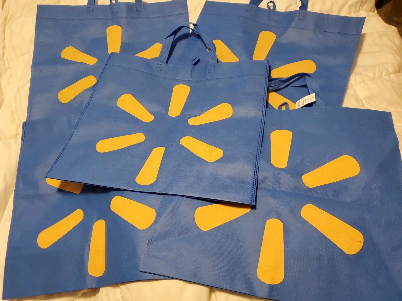 5 Lot Nos XLarge Walmart Reusable Shopping Bags Set Blue Crafts Tools 18″ X 17″