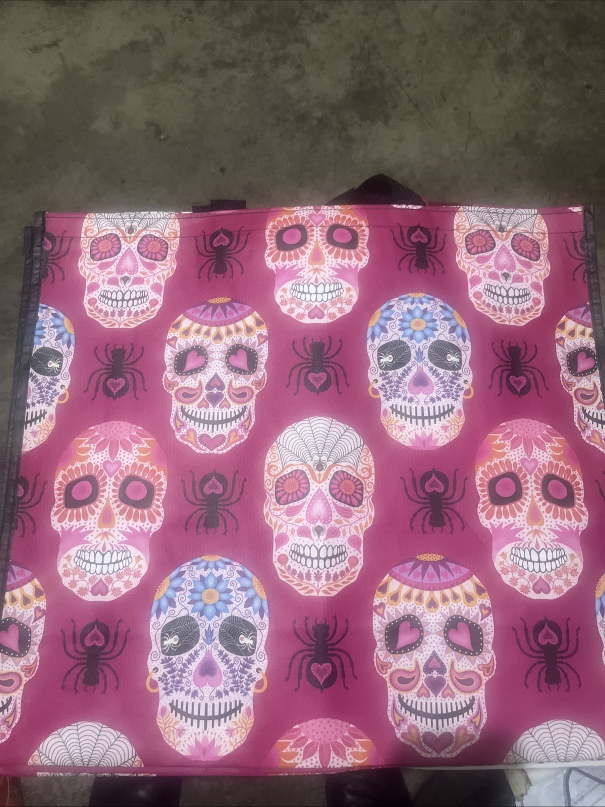 Lot Of 2 TJ MAXX REUSABLE SHOPPING TRAVEL TOTE BAGS Sugar Skull Christmas Tree
