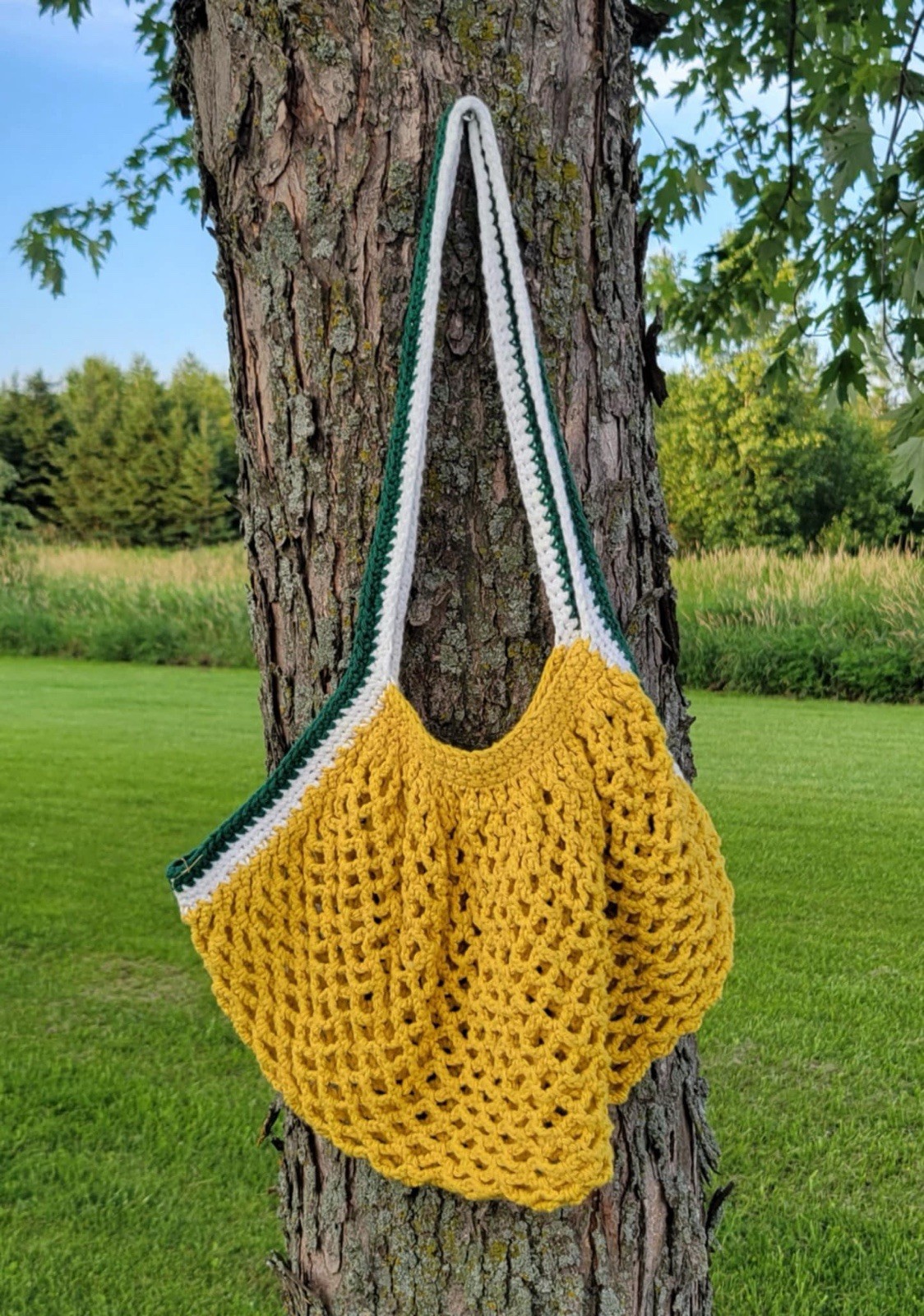 Green & Gold Cotton Crocheted Market Bag