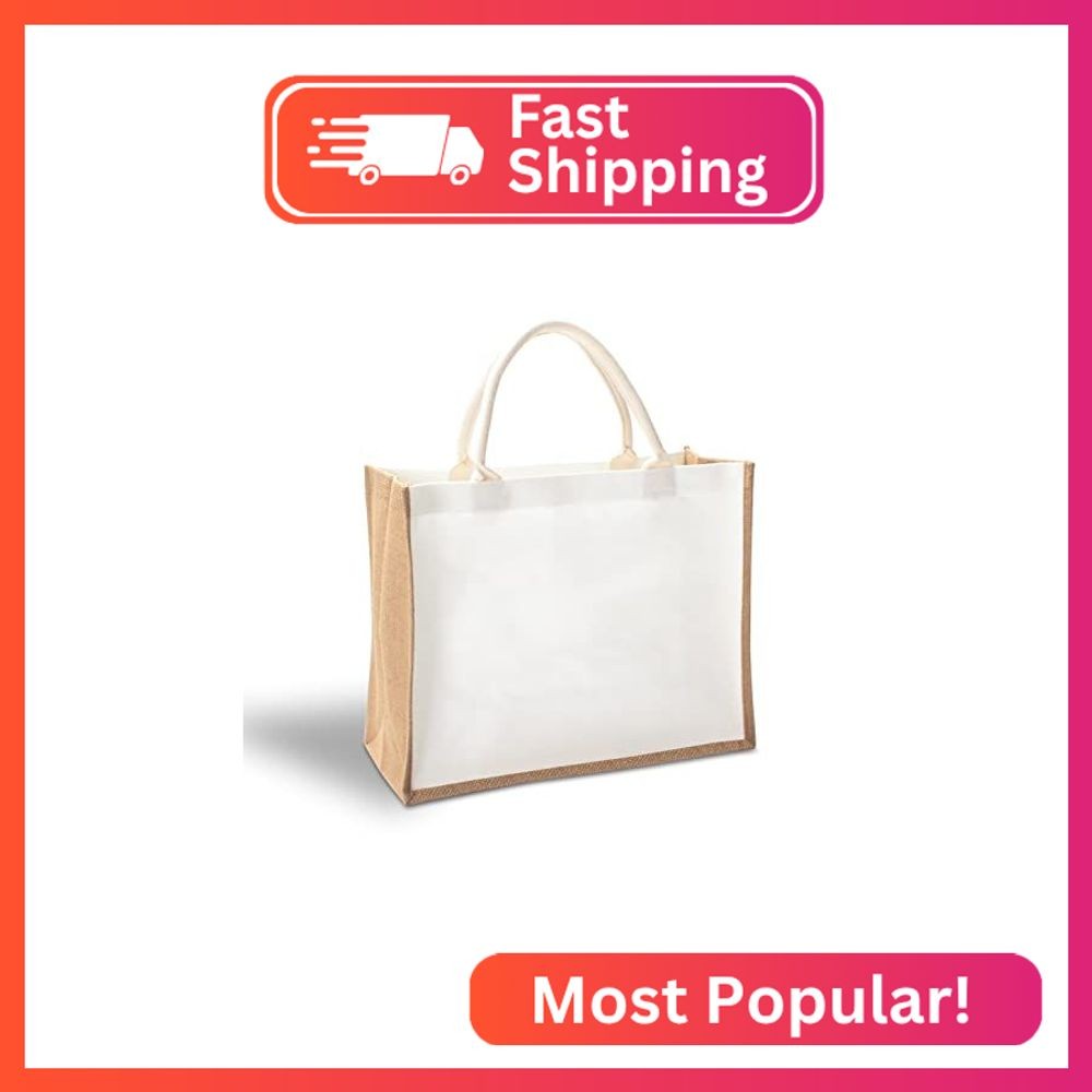 YACEYACE Jute Travel Tote Bags, 16.5″ x 7″ x 13″ Pack of 1 Large Burlap Tote Bag