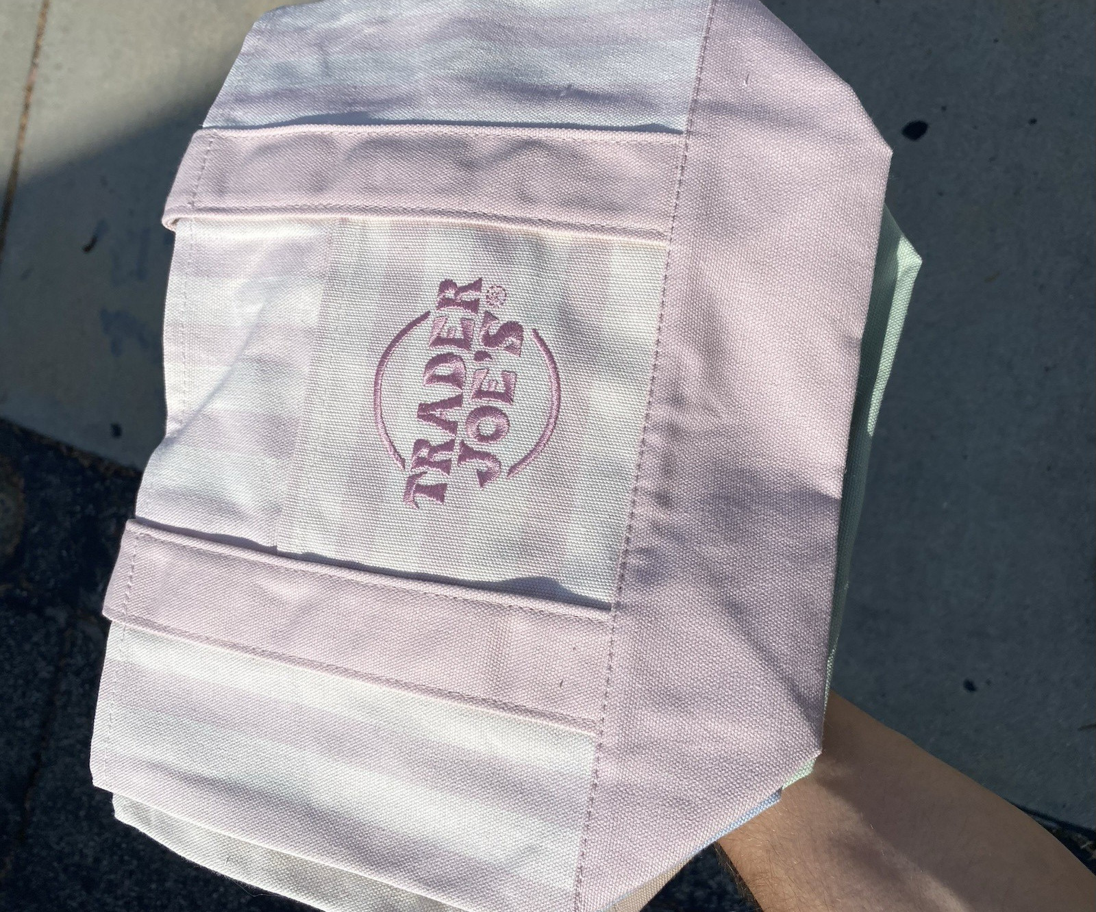 Trader Joe’s Small Canvas Tote Bag Pink/White Striped 13in x 11in x 31cm