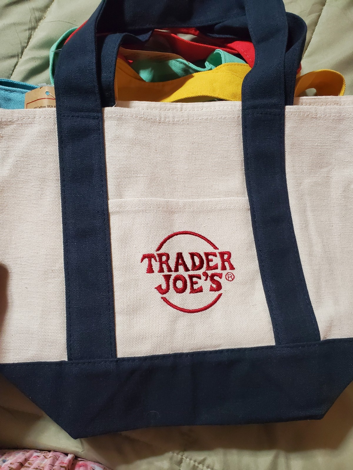 Trader Joe’s Mini Canvas Tote, Navy Blue, New With Tag