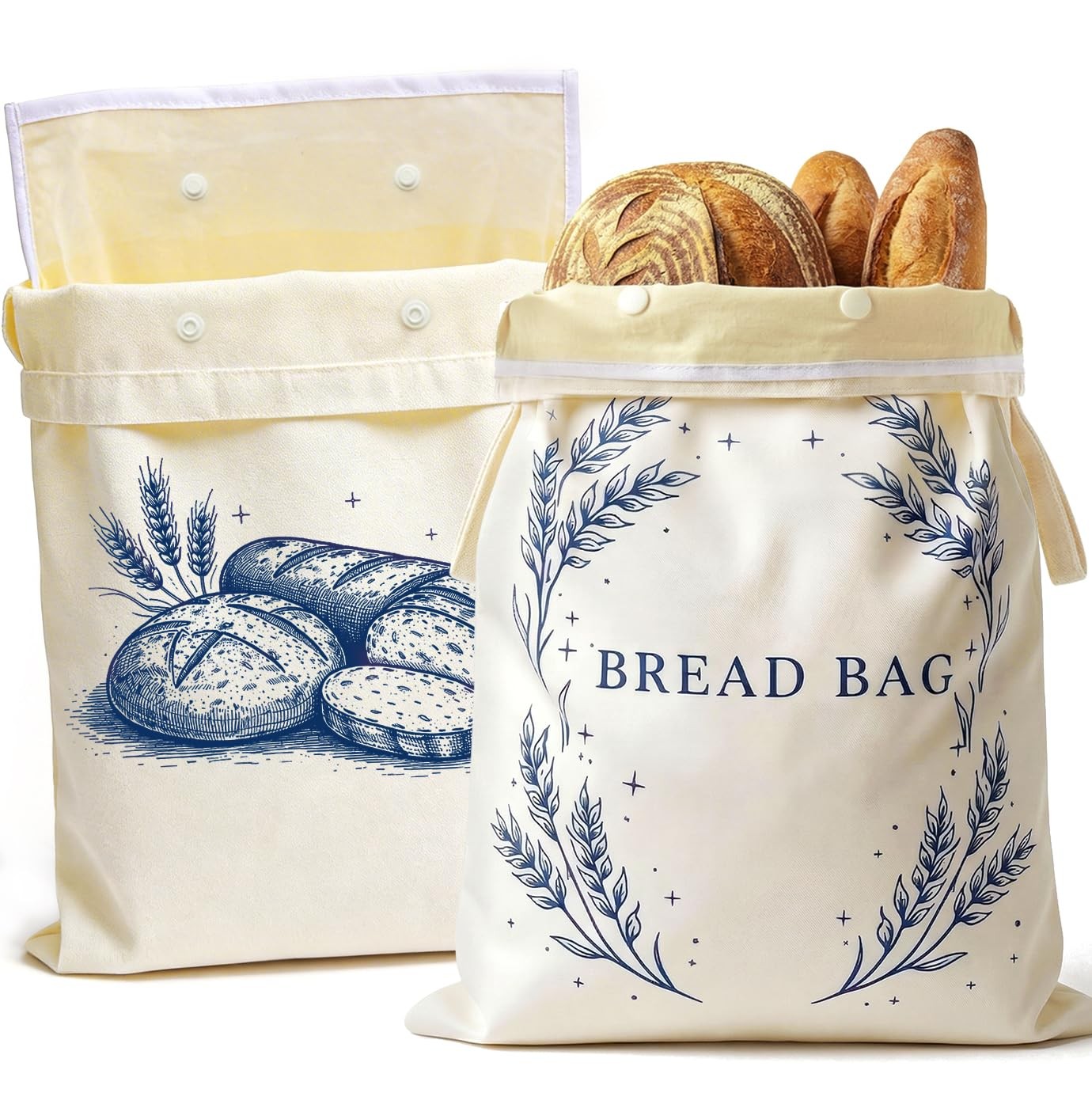 Removable Beeswax Bread Bags for Homemade & Sourdough, 2 Standard, Blue