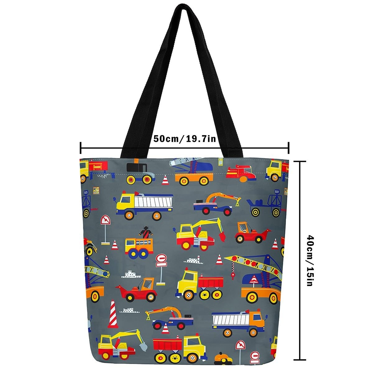 Excavator Cartoon Car Canvas Tote Bag,Tractor Truck Tote Bag Kids Boys Teens,…