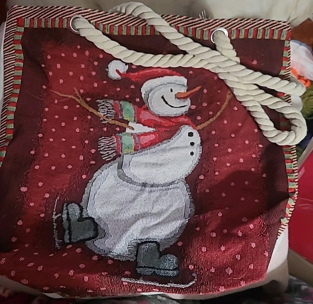 Christmas Totebag “Snowman” ~ Reusable ~ Shopping Bag w/ Rope Handles