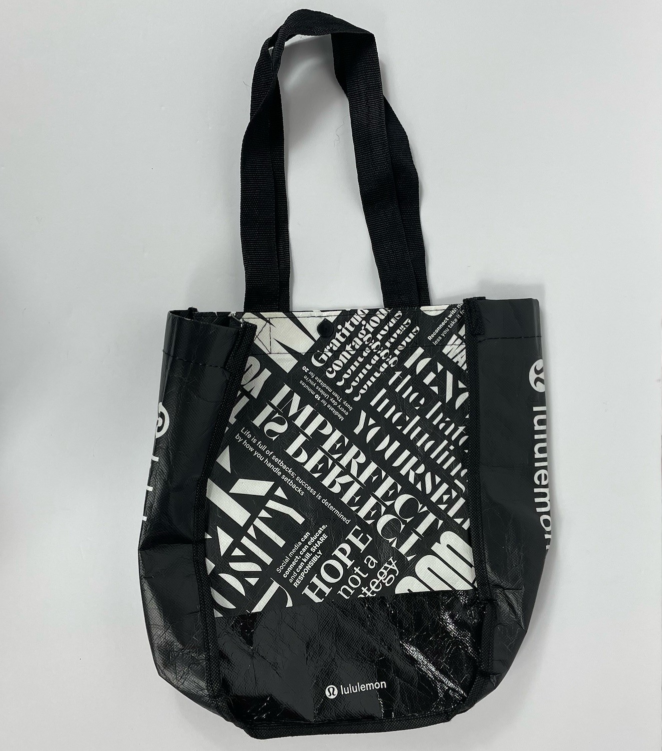 Lululemon Rare Black DO Yoga Reusable Small Tote Bag Read Black Shopping Sack