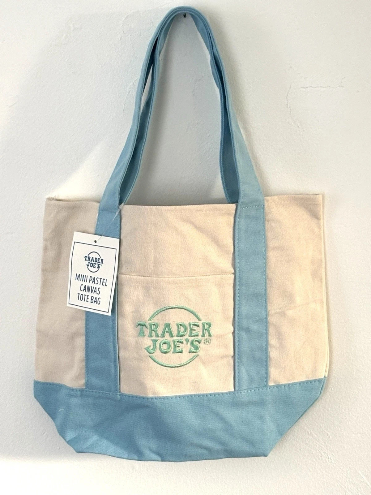 Trader Joe’s Mini Canvas Tote Bag in Pastel Blue, New with tags