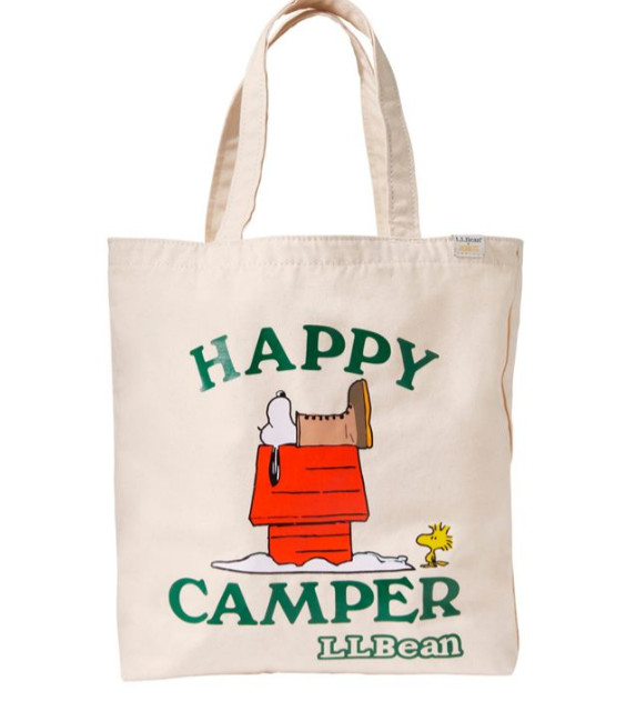 LL Bean x Peanuts Tote Bag NEW Happy Camper Snoopy Beige 15×12.5 Wicked Shoppah