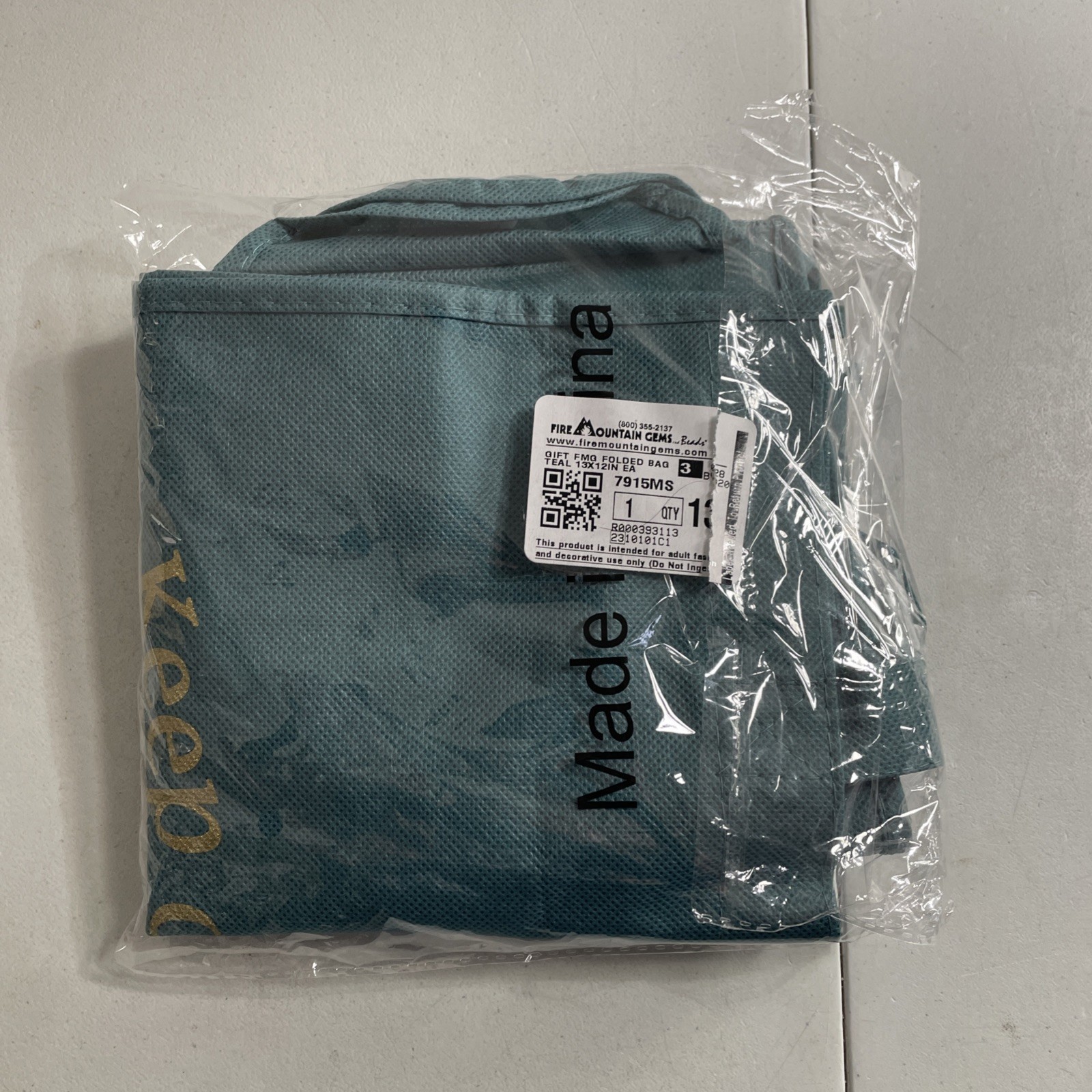 Fire Mountain Gems “Keep on Beadin'” 13×12 Teal Folded Reusable Bag **New**