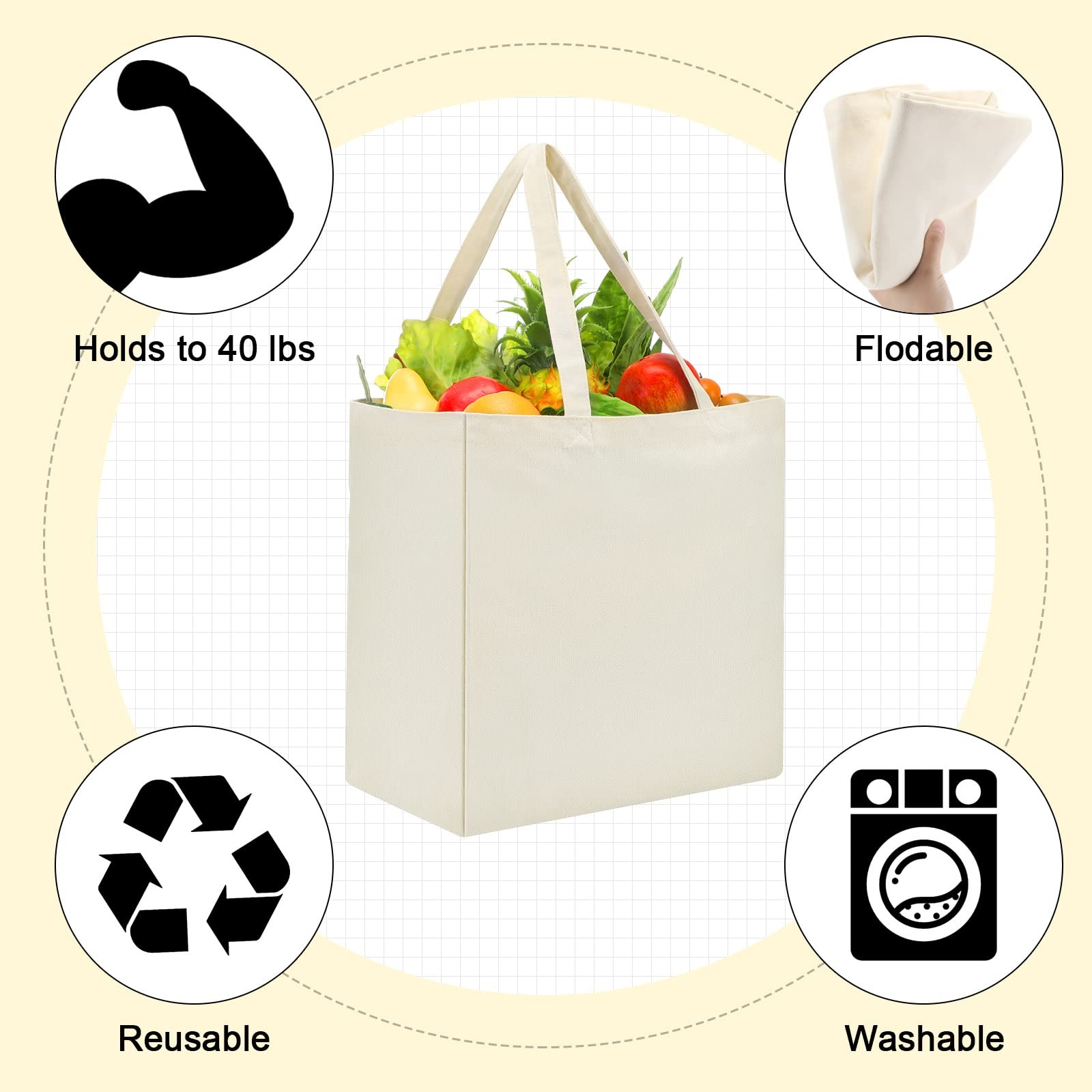 12 Pack Canvas Grocery Bag Large Blank Shopping Tote Bags Reusable Pouches Bu…