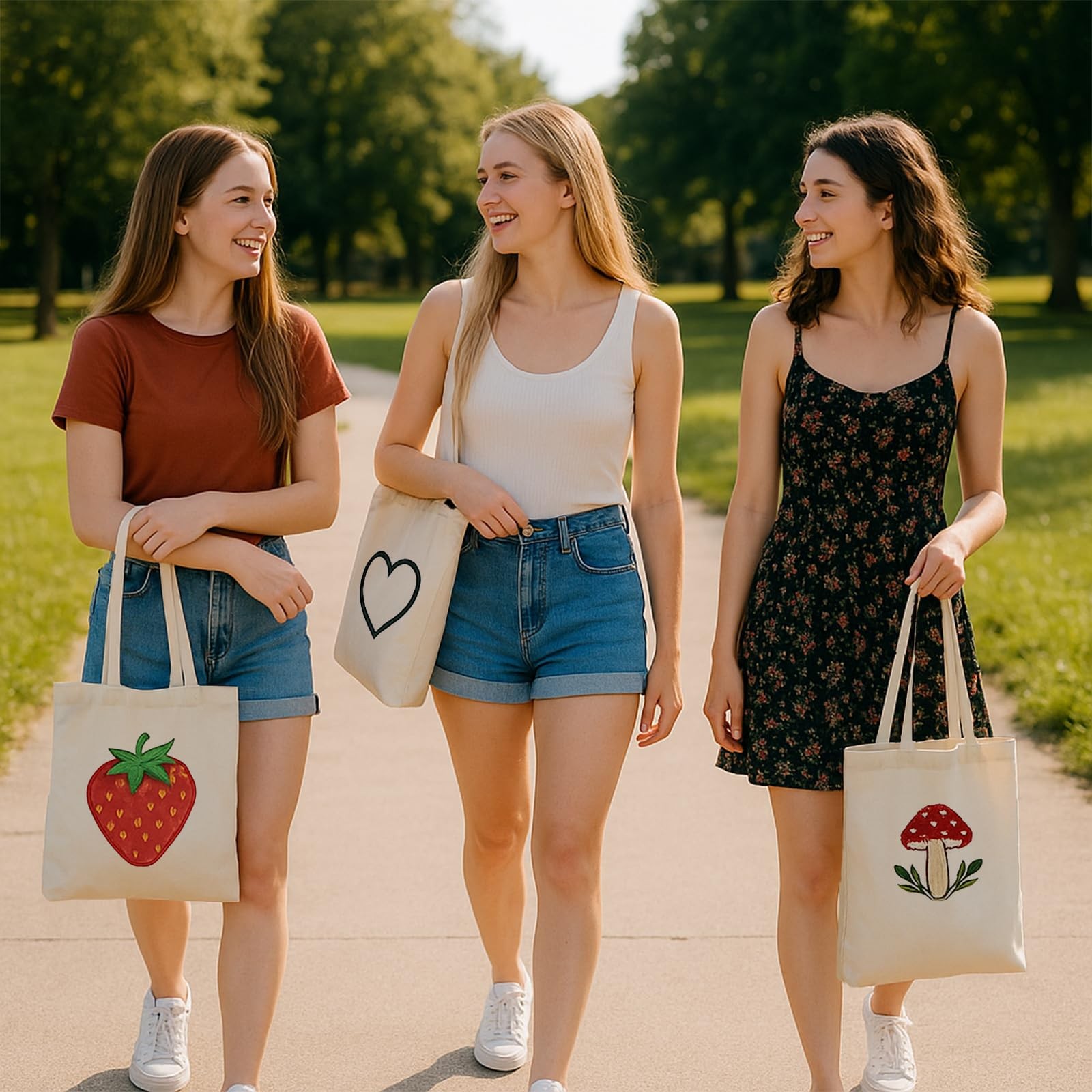 5-Pack 15.7″x13.8″ Natural Canvas Cotton Tote Bags, Lightweight Medium Reusab…