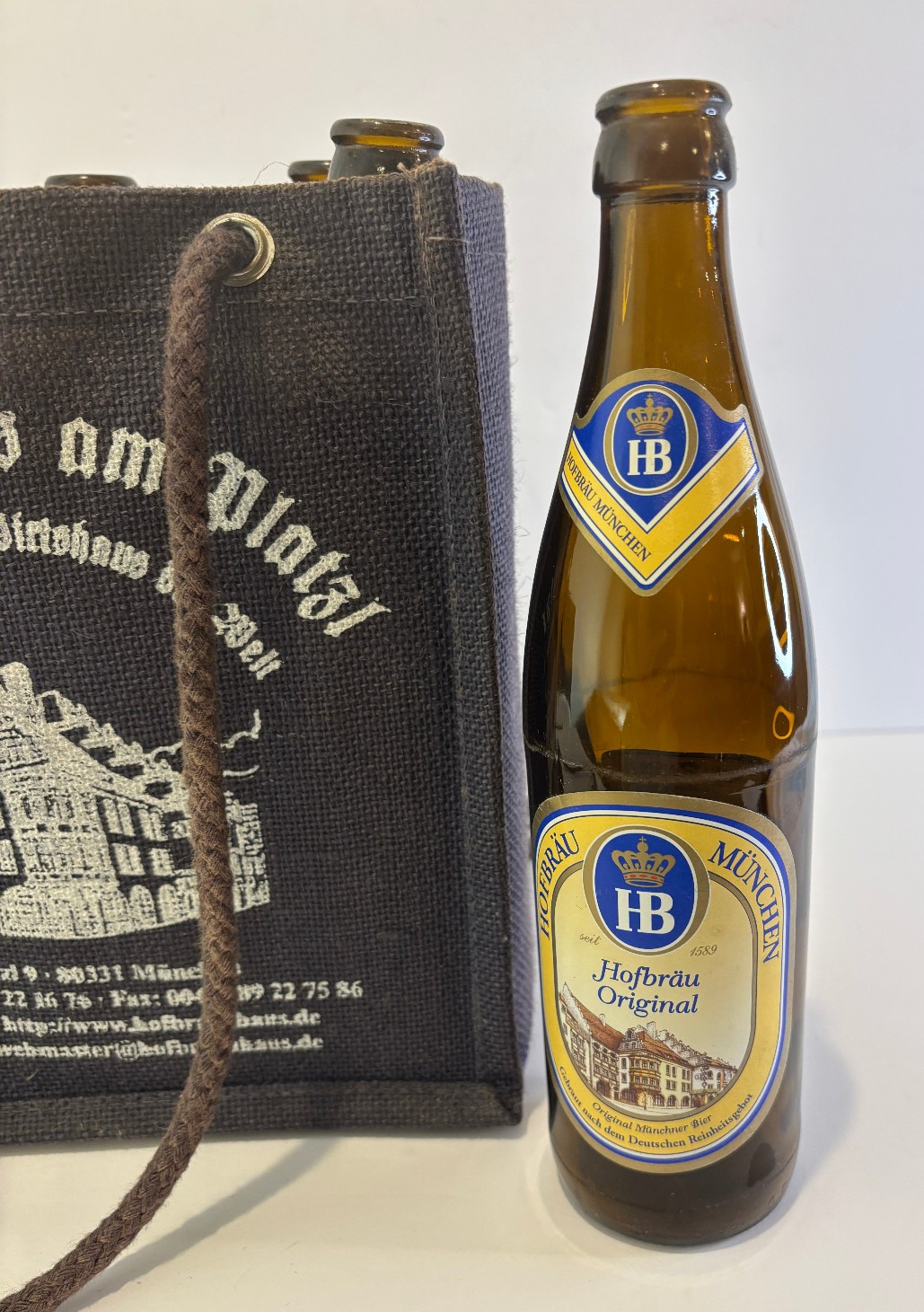 VTG Hofbrauhaus Munchen Germany Burlap 6 Pack Tote Bag