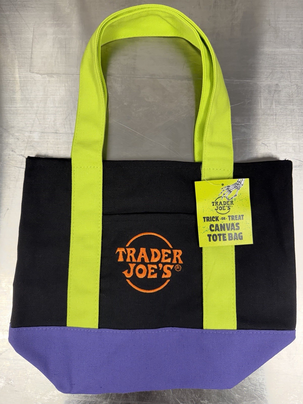Trader Joe’s Trick-or-Treat Canvas Tote Bag Colorblock Large 17x13x6 25qt