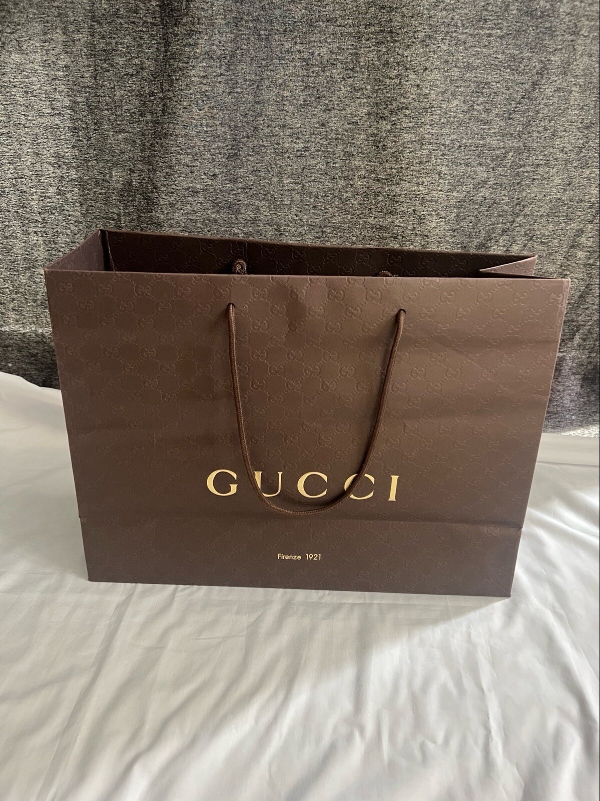 Gucci Paper Reusable Shopping Bag Rope Handle Brown 14″ x 19″ x 6.6″