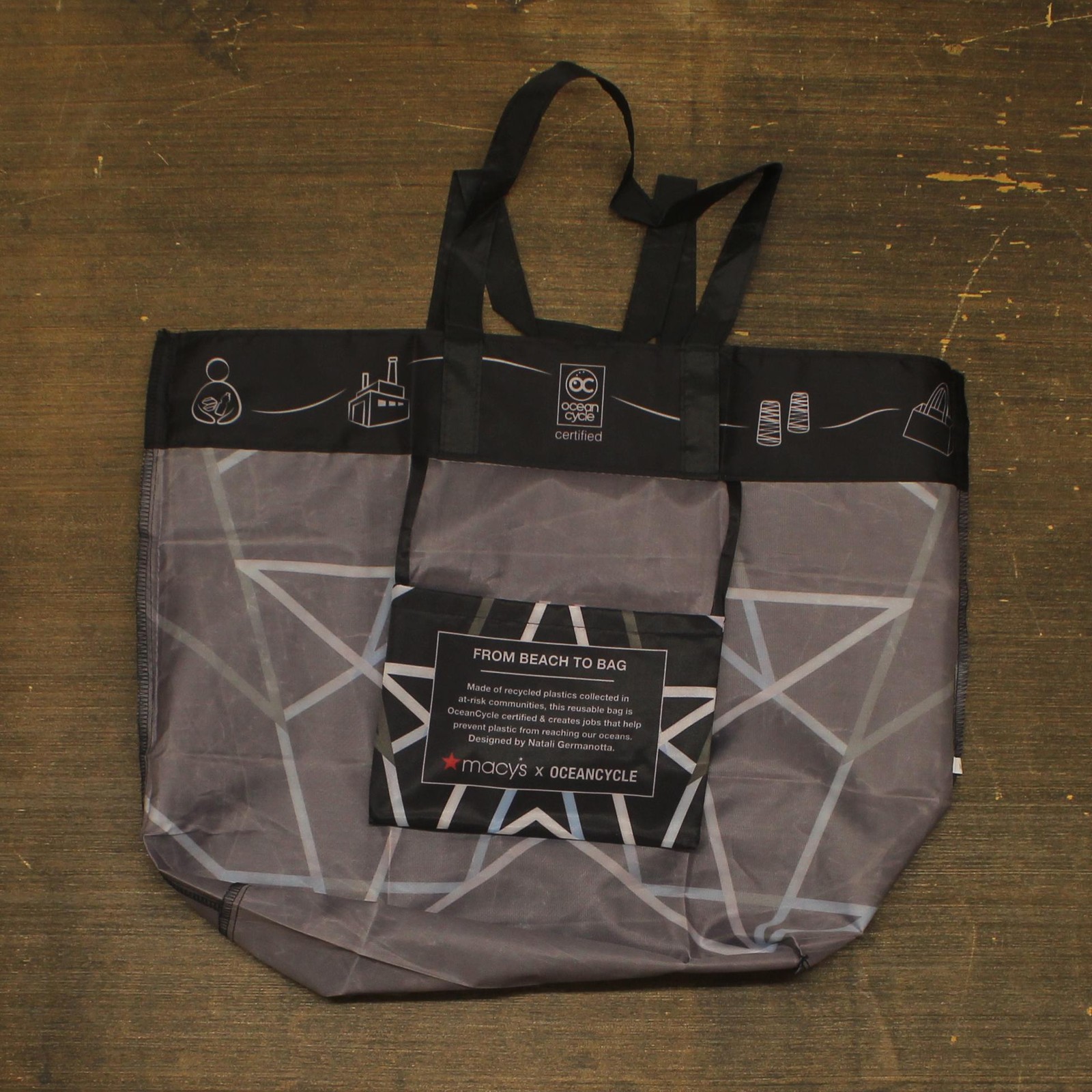 MCYS X Oceancycle Star Packable Reusable Shopping Tote Black 20 in. x 16 in.