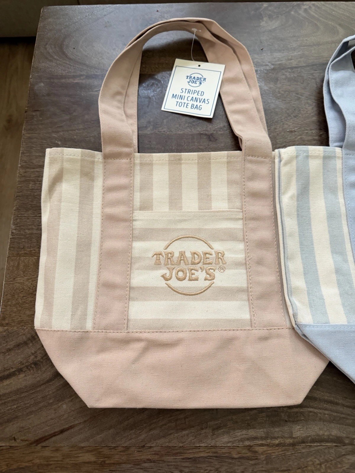 Trader Joe’s Striped Canvas Mini Tote TAN / Beige Fast Ship