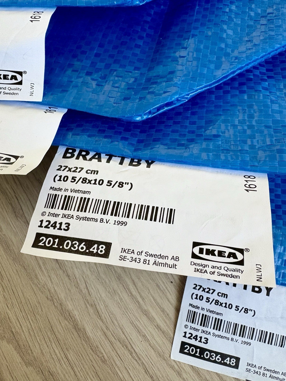 Lot of 5 NEW IKEA Brattby Blue Reusable Shopping Bags 27×27 cm Tote Bags