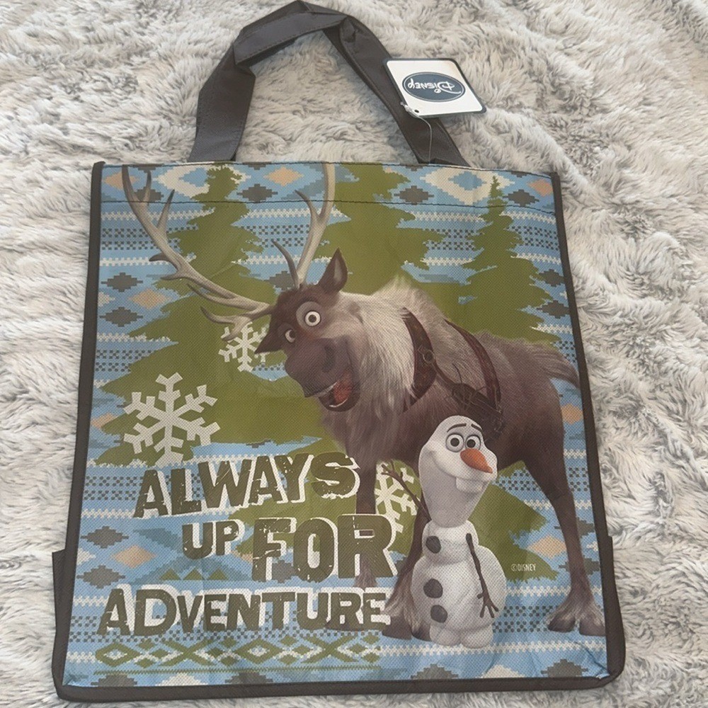 Disney Frozen Olaf Sven Reusable Tote Bag Blue Fair Isle Always Up For Adventure