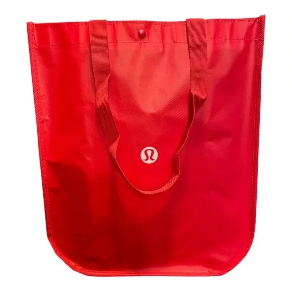 Lululemon Reusable Large Red and White Snap Modern Shopping Tote Bag New