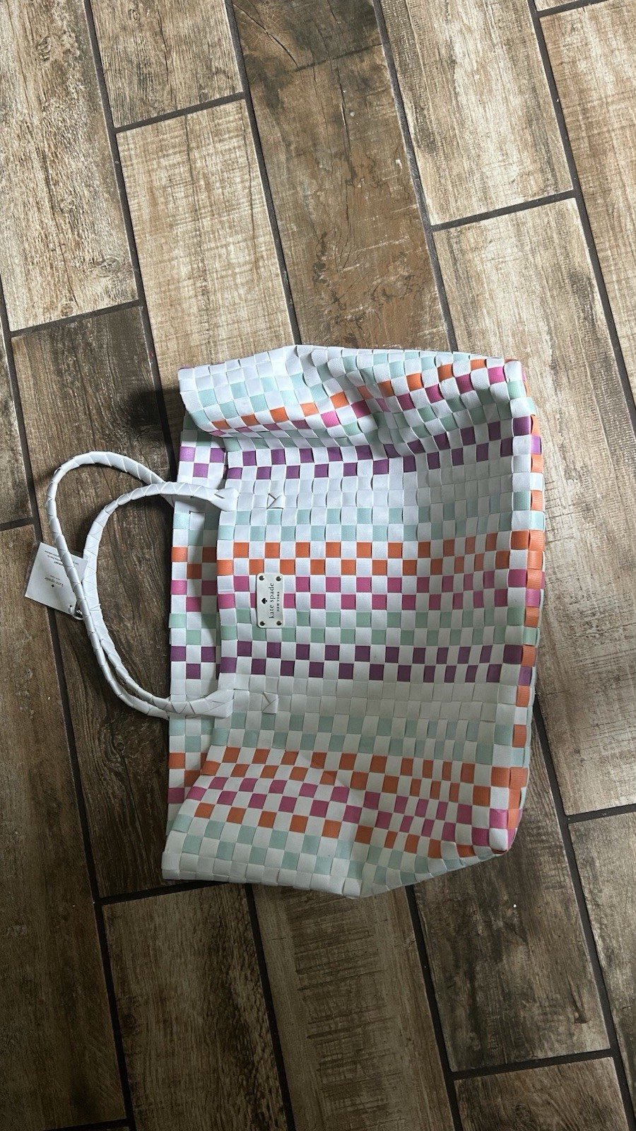 kate spade new york Large Reusable Tote Shopping Bag, Checkered Plastic, 20x14x8