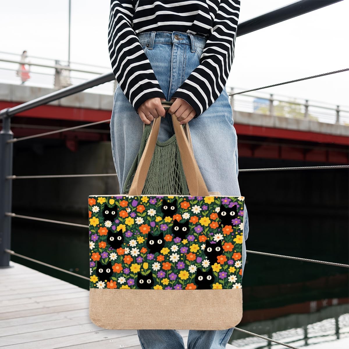 Cat Tote Bag, Cute Flower Black Cat Gifts, Gifts for Cats Lovers Women Wife S…