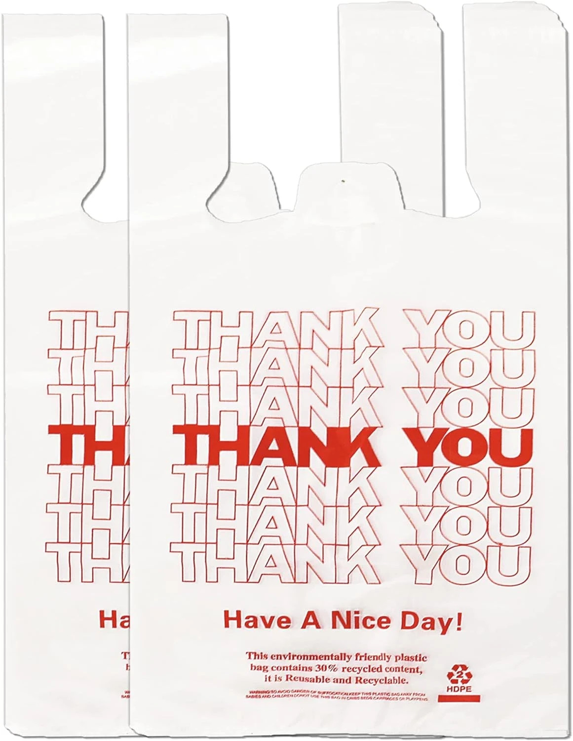 White Thank You T Shirt Bag, Grocery Shopping Bag Reusable and Disposable Superm