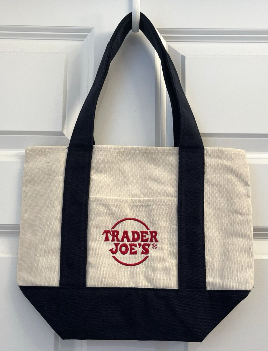 NWT Trader Joe’s NAVY BLUE Mini Canvas Tote Lunch Bag NAVY BLUE w/STICKERS