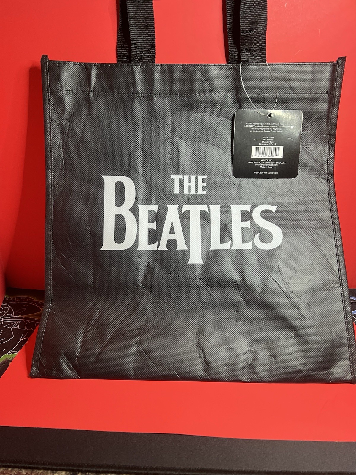 The Beatles Black Reusable Shopper Tote Bag 12 x 13 Medium Plastic Logo