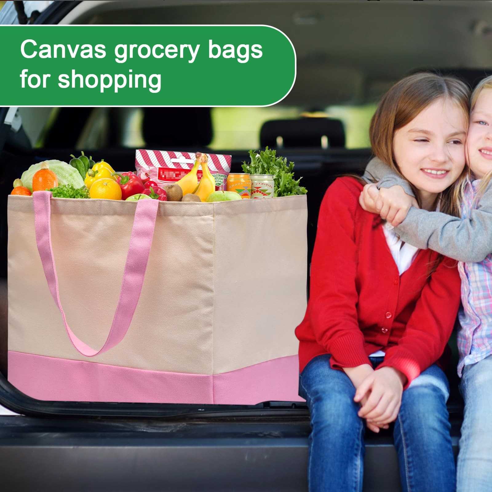 CNaiyunpin 3 Pack Canvas Reusable Grocery Bags Heavy Duty, 8.3 gal Foldable L…