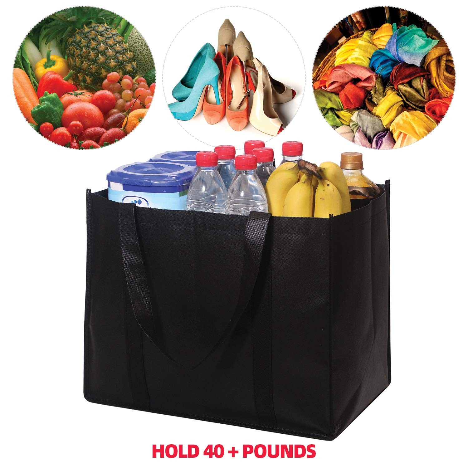 Set of 10 Reusable Grocery Bags Extra Large Foldable Heavy Duty Shopping Tote…