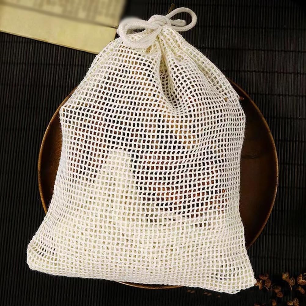 6 Pcs Cotton Mesh Drawstring Bags Small Reusable Produce Bags See Through Gro…