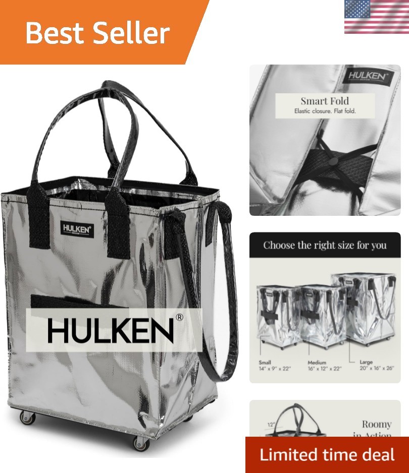 Medium, Silver Reusable Grocery Bag On Wheels, Shopping Trolley, Rolling Tote…