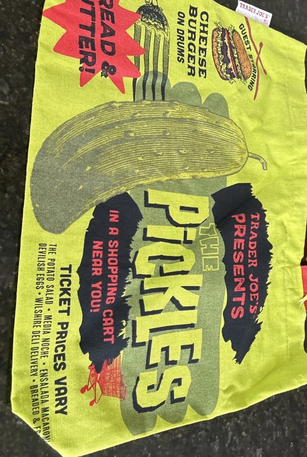 Trader Joe’s PICKLE IN A JAR Canvas Cotton Tote Reusable Grocery Tote Bag Green