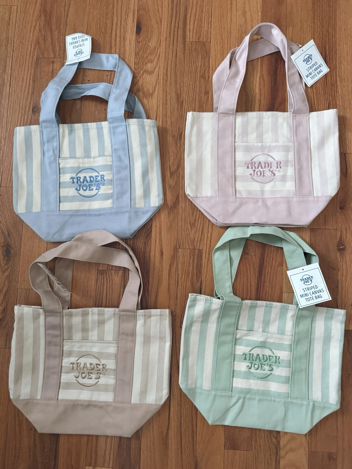 ☀️ Trader Joe’s Mini Pastel Stripe Canvas Tote Bag – ALL 4! NEW & Ship FAST!