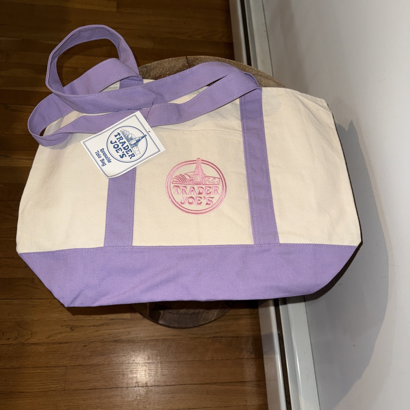 Viral Trader Joe’s LARGE Lavender Canvas Reusable Shopping Bag Tote 2026