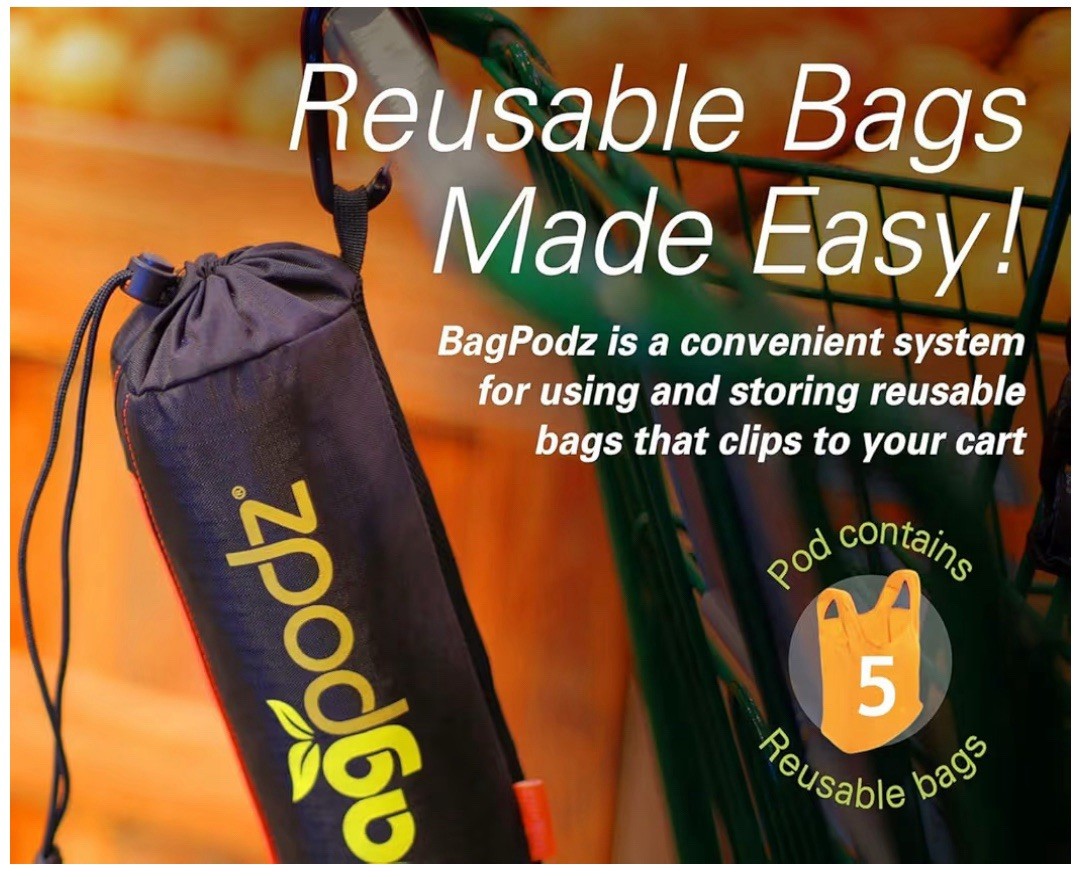BAGPODZ -Reusable Sturdy Shopping Bags Compact Pod Clip Convenient – ORANGE