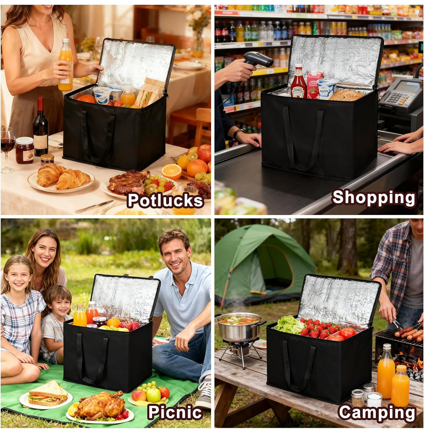2 I 4 Pack Insulated Reusable Grocery Shopping Bags with zippered top,Food Deliv
