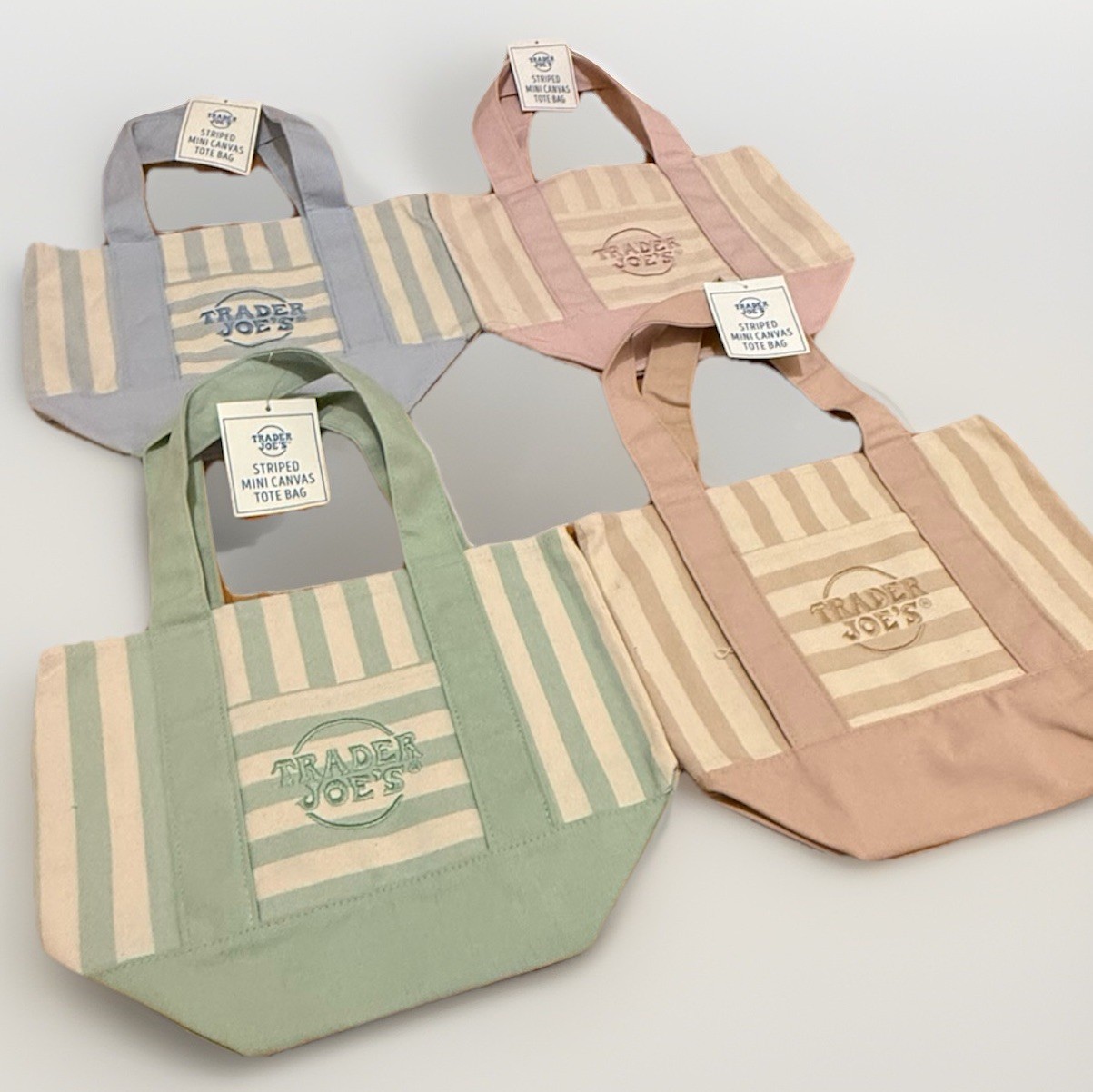 Trader Joe’s Striped Canvas Mini Tote Bags 4-Pack Multicolor full set 13×11