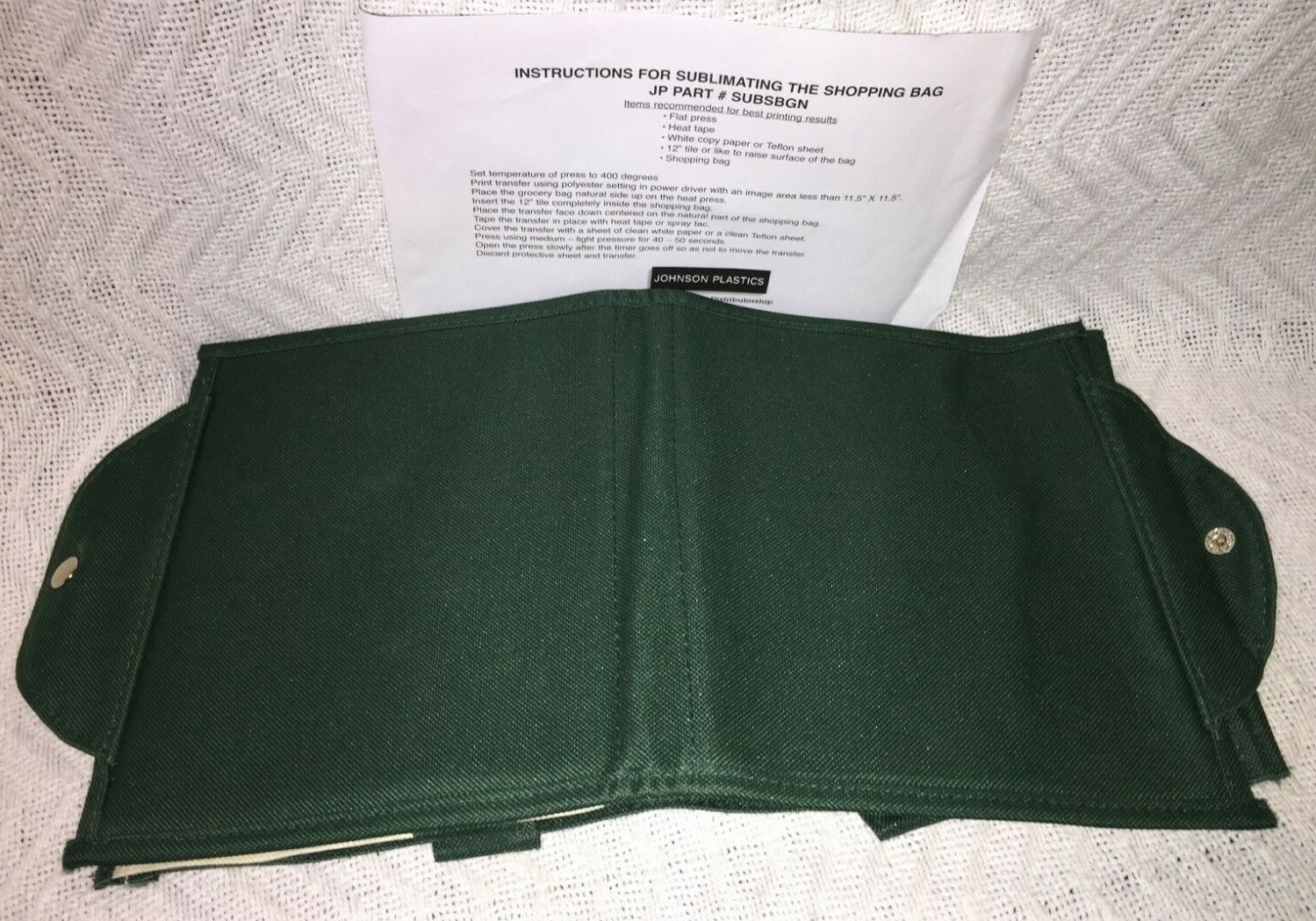 NEW Johnson Plastics Green and Natural Reusable Two Handle Shopping Bag
