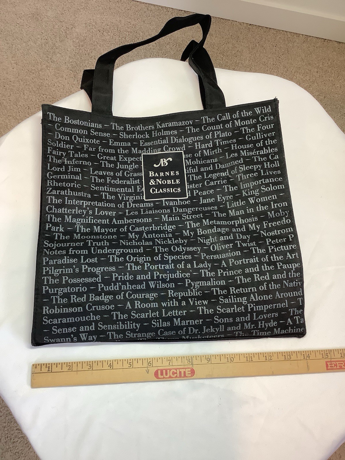 Barnes & Noble Classics Reusable Shopping Tote Book Bag Black Polyester PVC Back