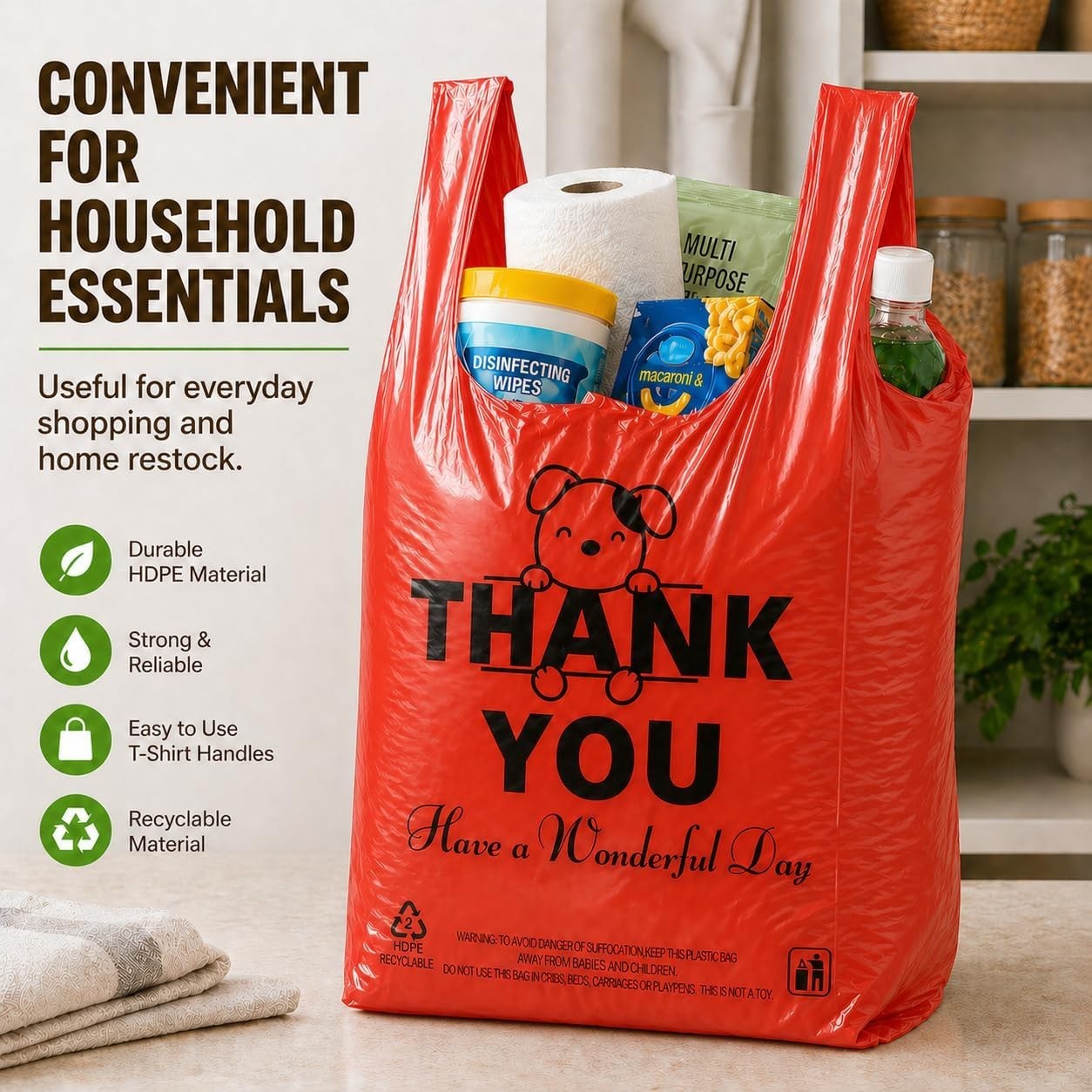 Durable Red Thank You Bags – Reusable & Disposable for Shopping Needs