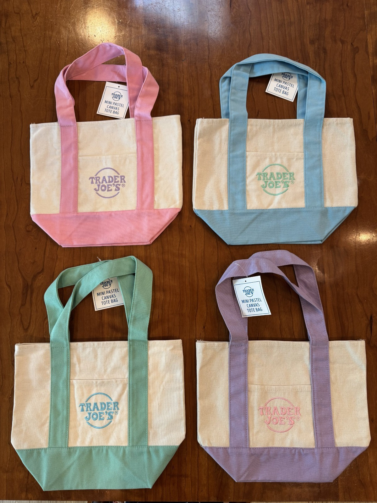 Brand New Mini Pastel Trader Joe Bags. Please request which color you prefer.