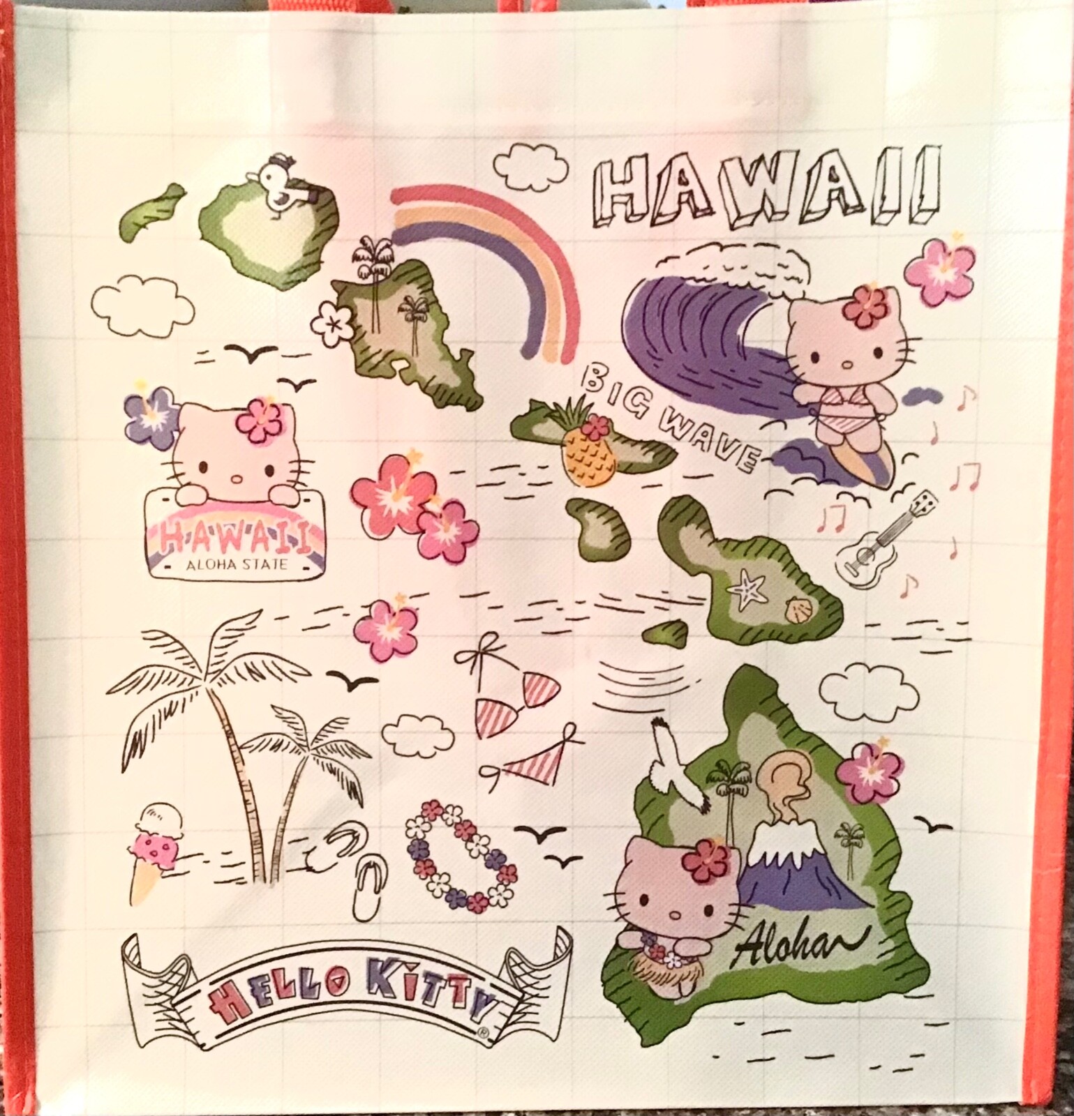 HAWAIIAN HELLO KITTY ISLANDS HAWAII REUSABLE SHOPPING BAG BEACH BAG / TOTE