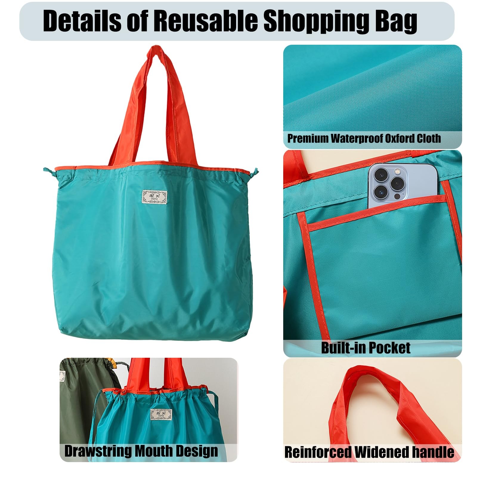 4 Pack Foldable Reusable Shopping Bags – Oxford Cloth Grocery Bags, Machine W…