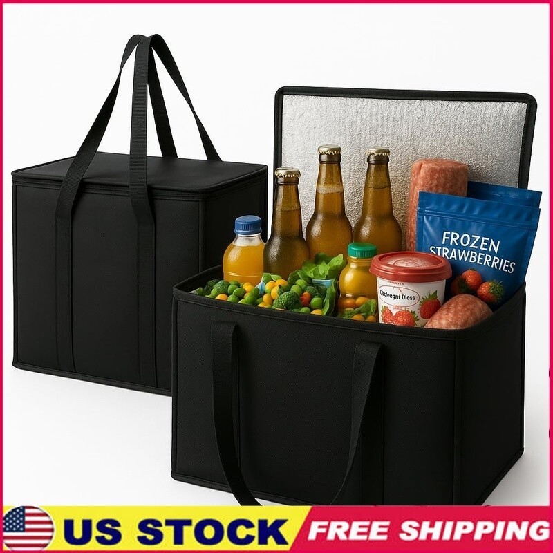 XL Insulated Grocery Bags 2-Pack Reusable Thermal Tote Food Delivery Cooler New